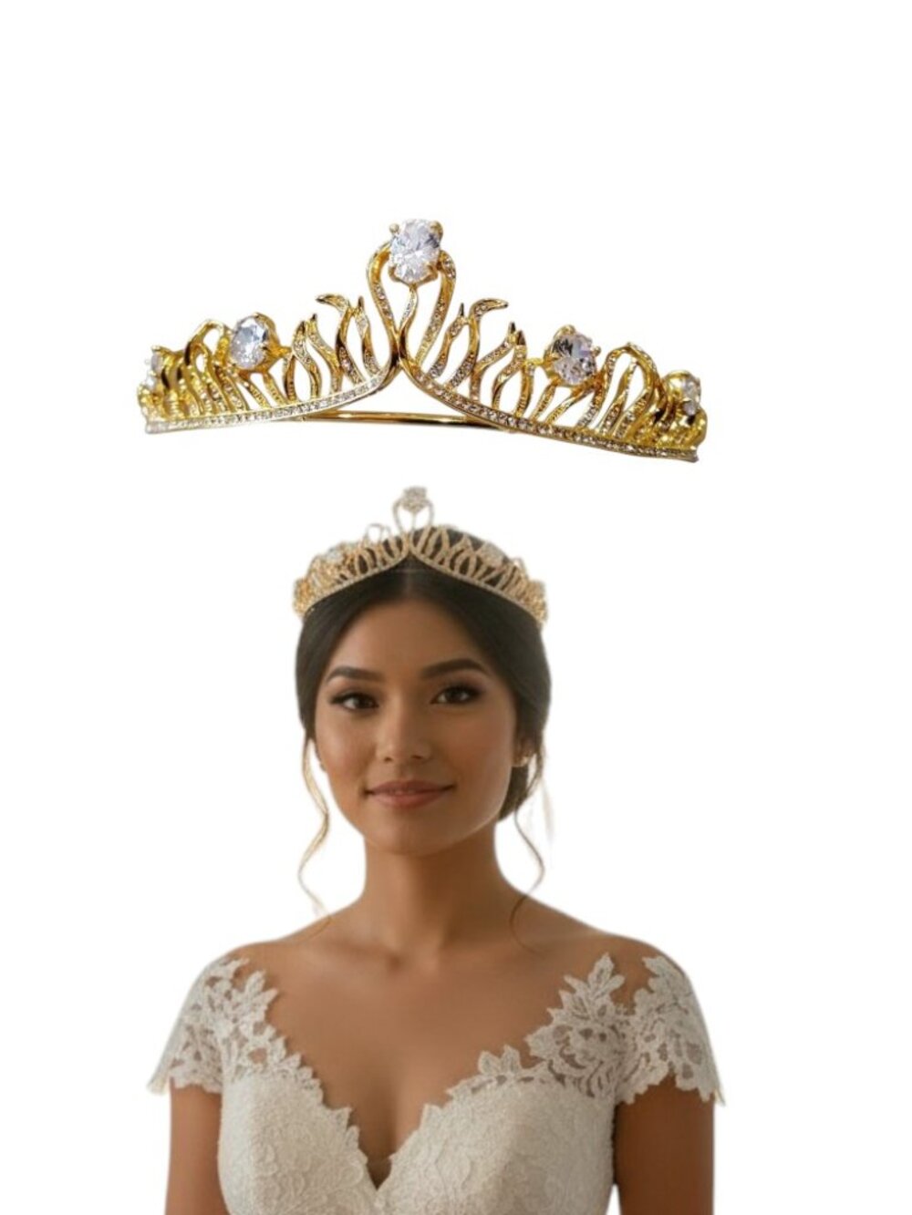 Bridal Cubic Zirconia Gold Plated Tiara T008 Weddings, Proms, Special Events